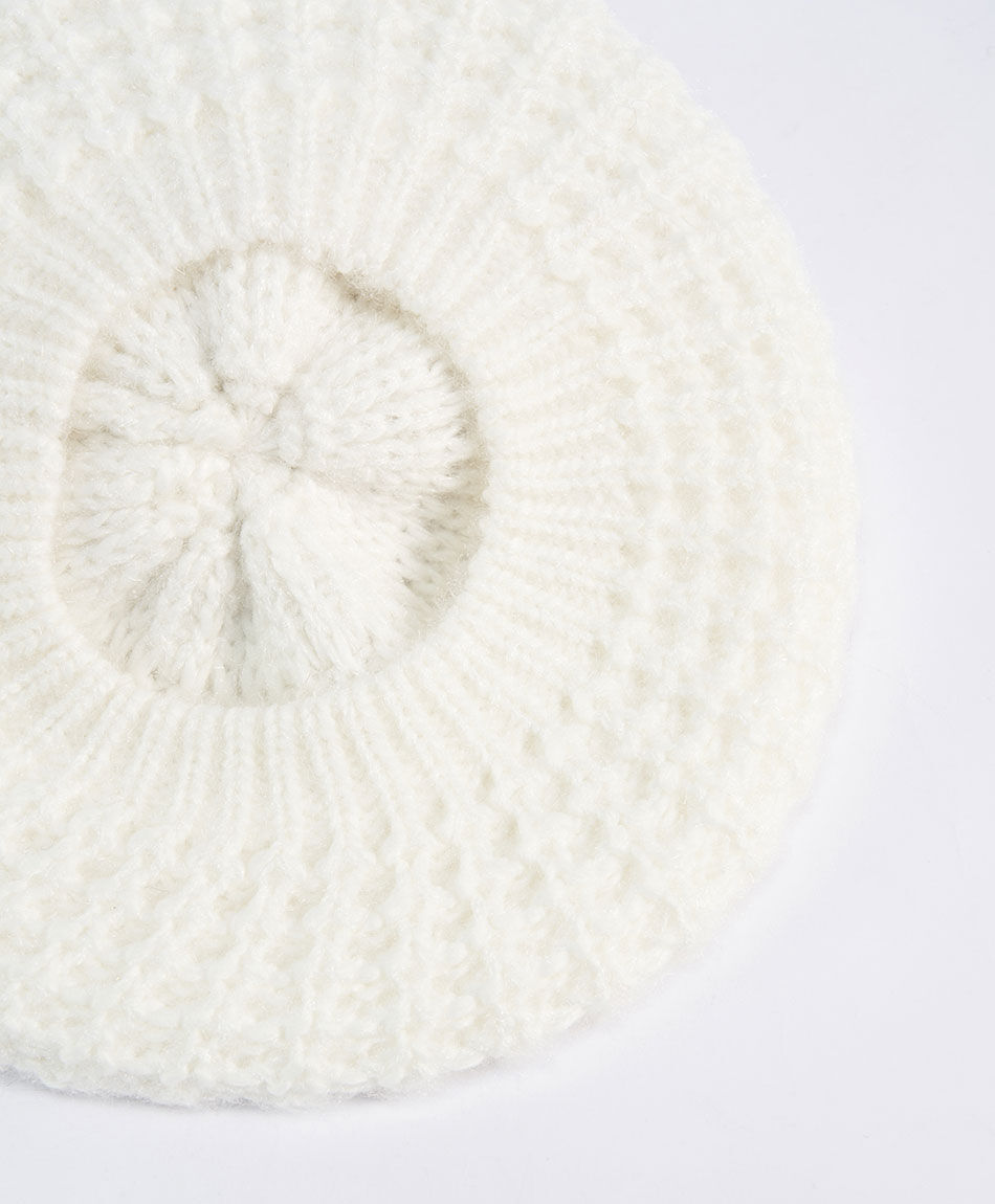 Boina mujer pompom white