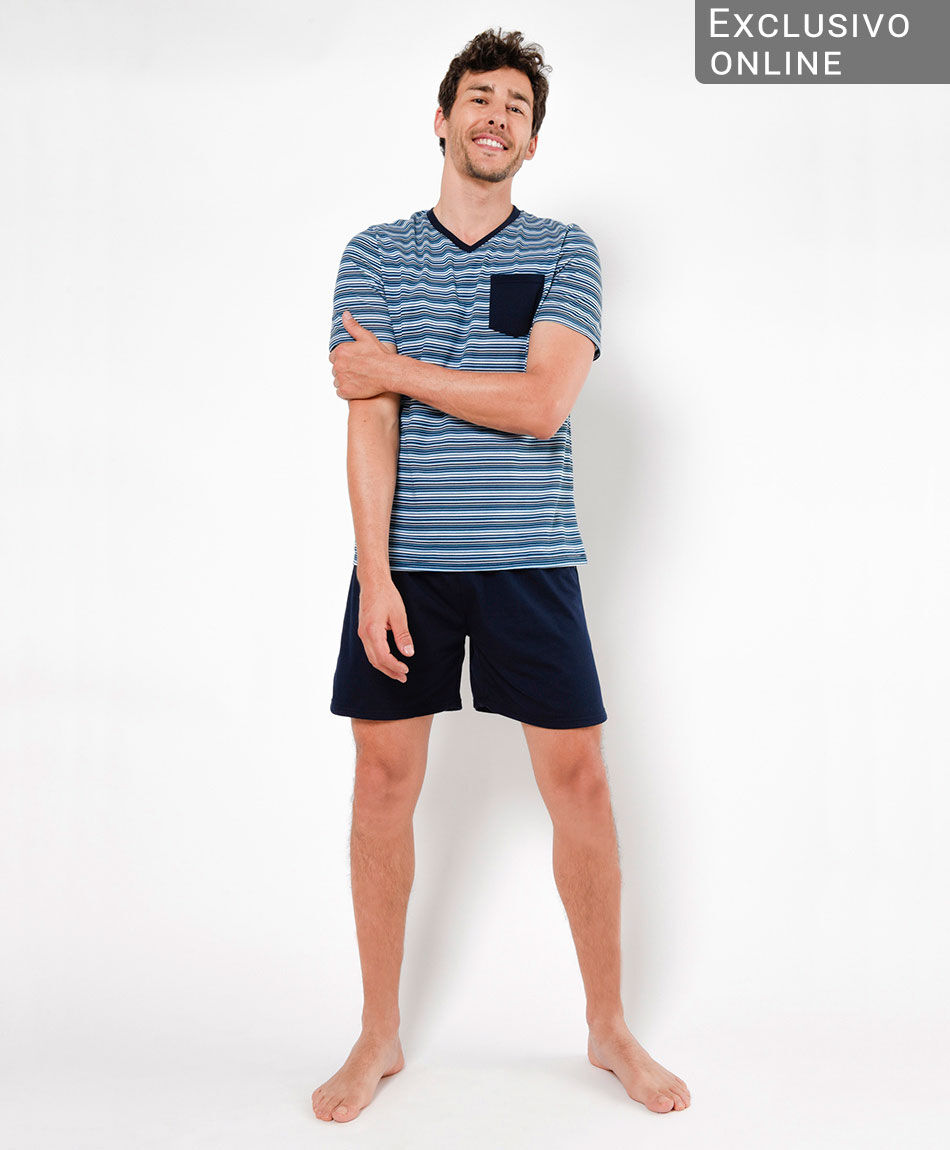 Pijama hombre l&iacute;neas bolsillo 2 piezas