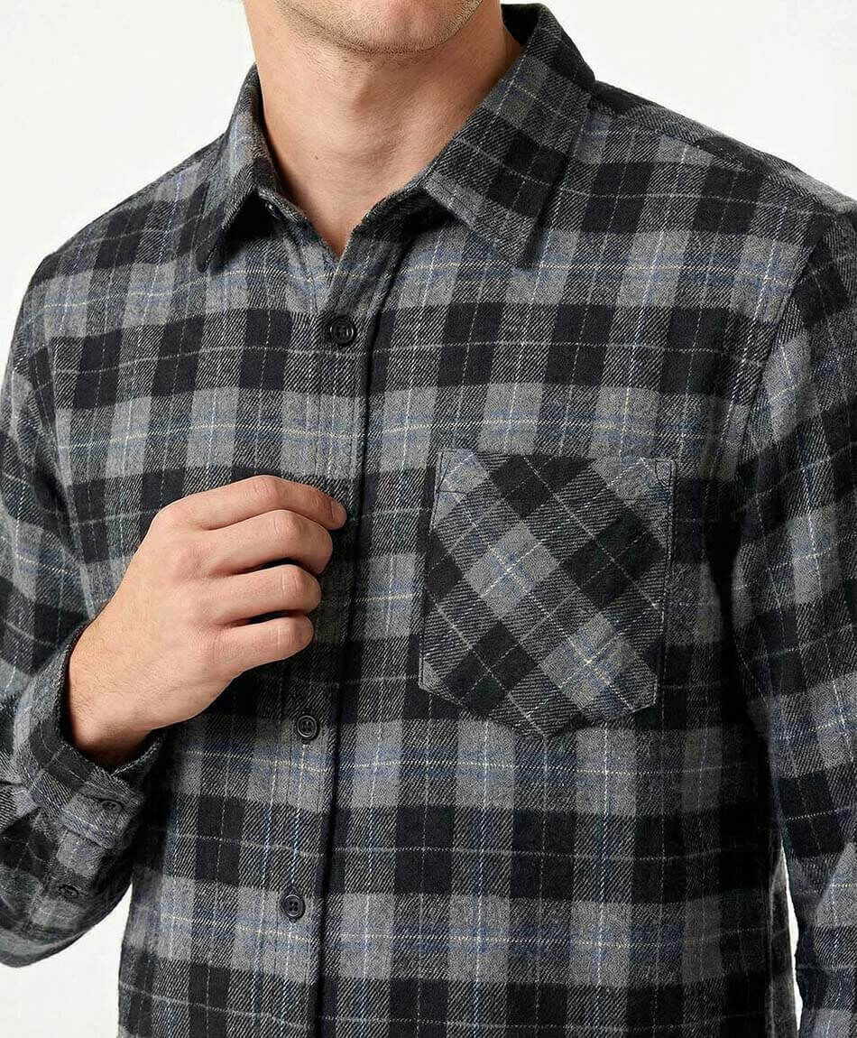 Camisa hombre franela escoc&eacute;s gris