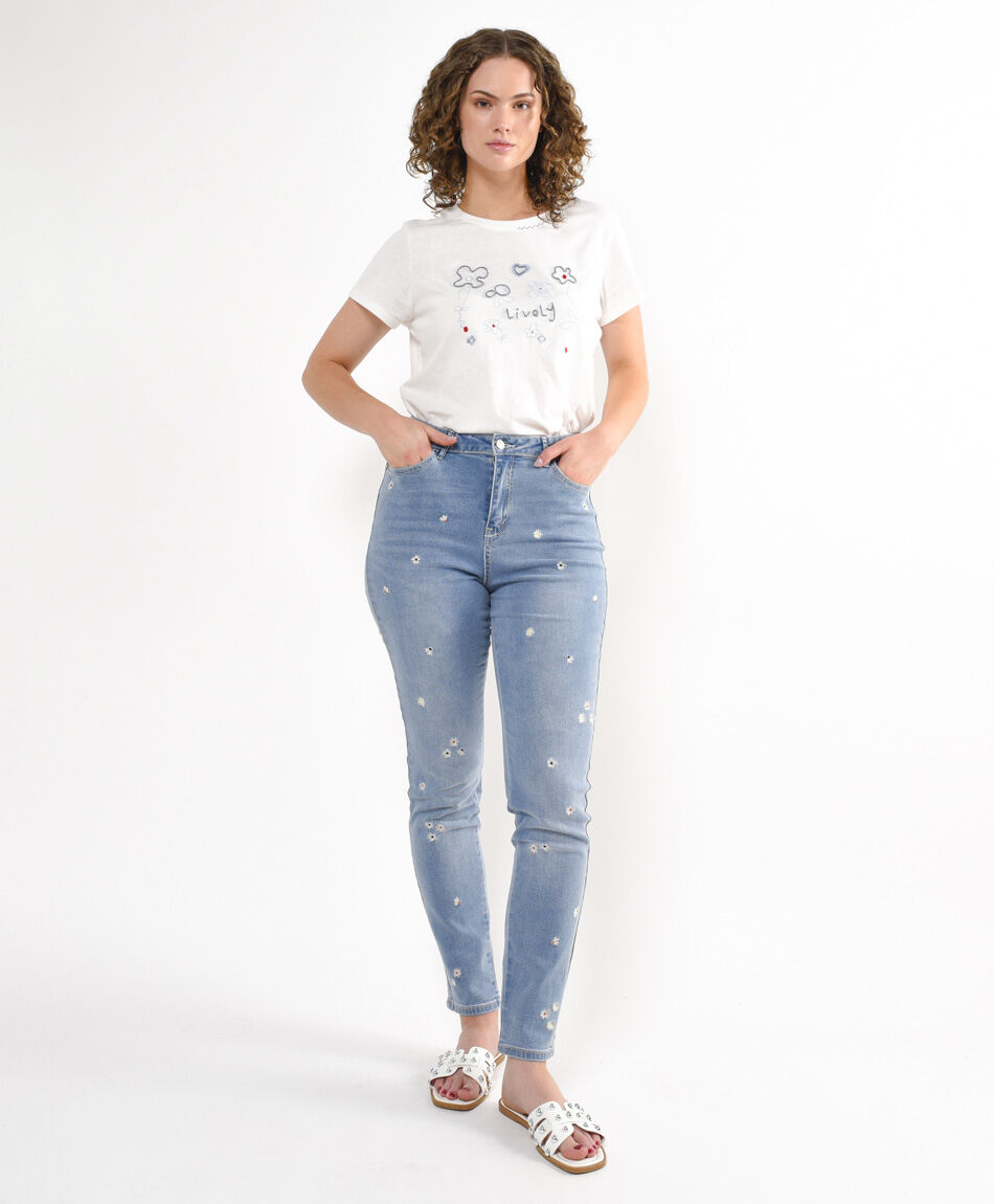 Jeans mujer flores bordadas skinny fit