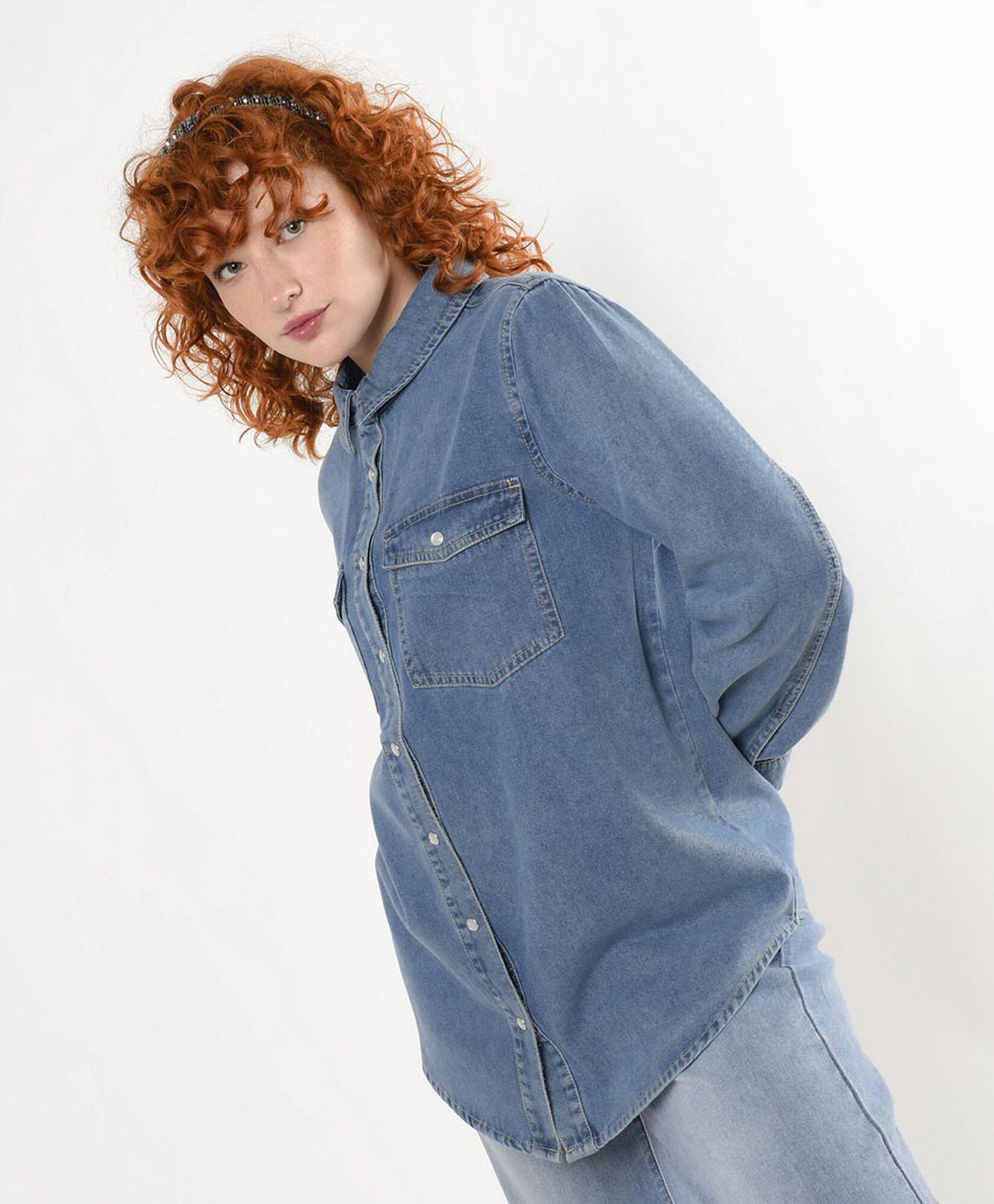 Blusa mujer denim bolsillos botones Blusa mujer denim bolsillos botones