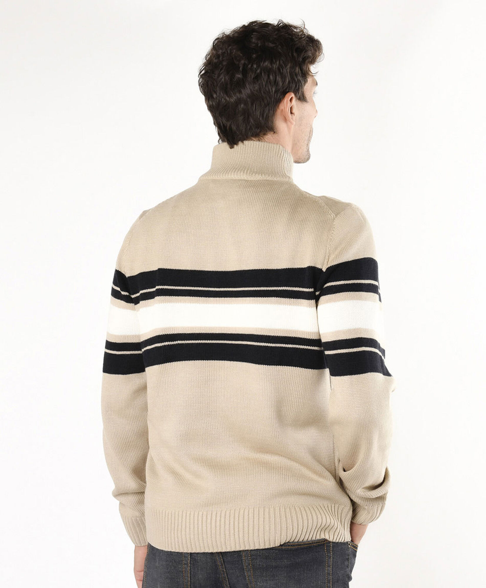 Sweater hombre líneas tricolor beige Sweater hombre líneas tricolor beige