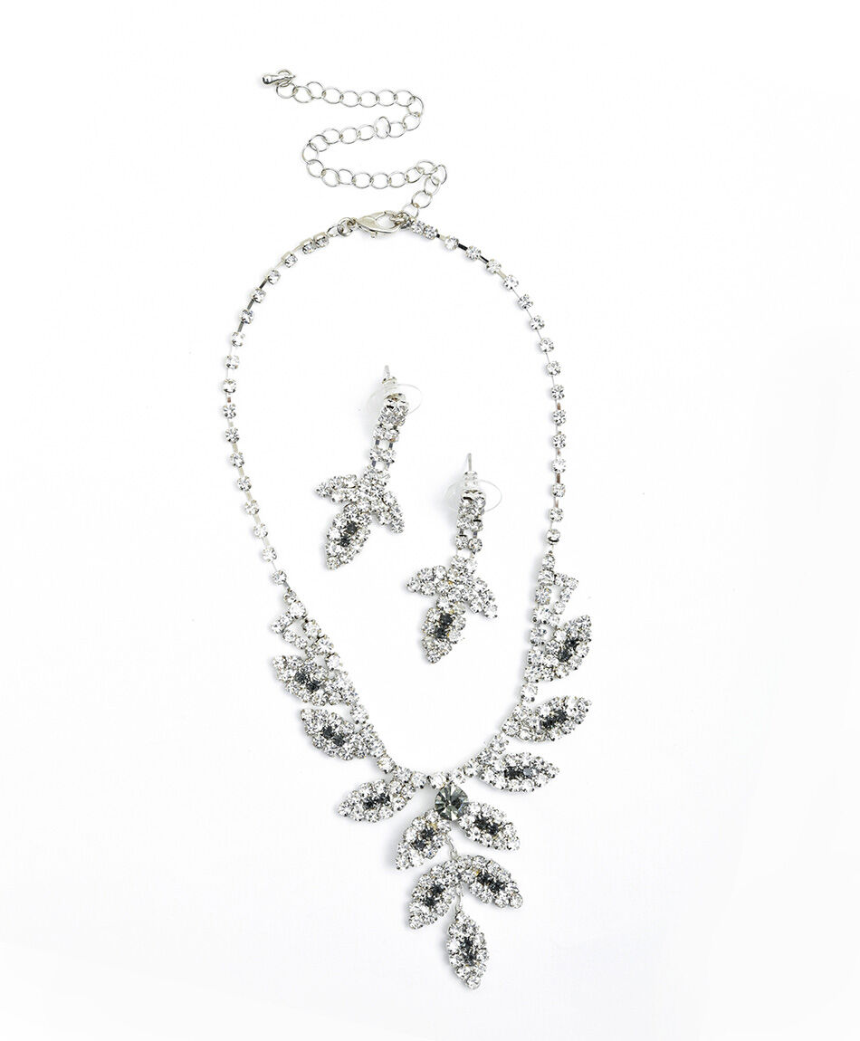 Set aros + collar mujer hojas silver