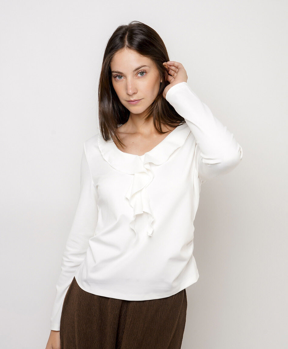 Polera mujer volante en escote