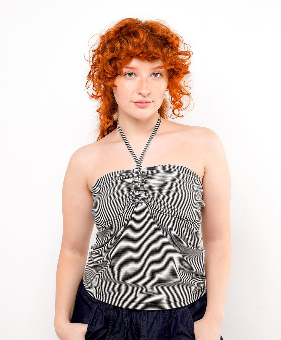 Polera mujer rayas amarre al cuello