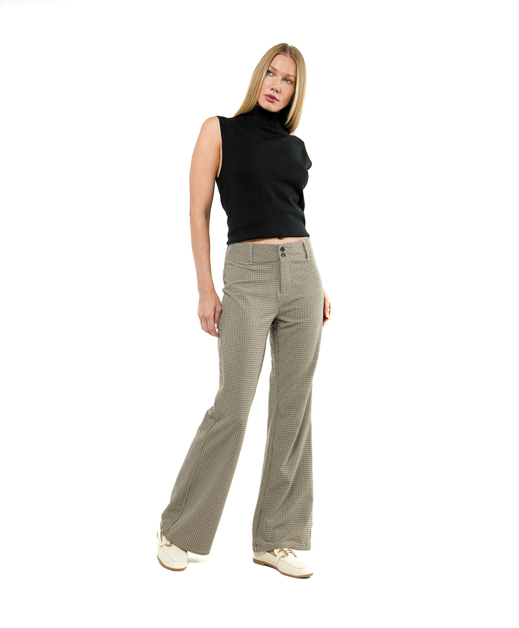 Pantalón mujer cuadrillé flare Pantalón mujer cuadrillé flare