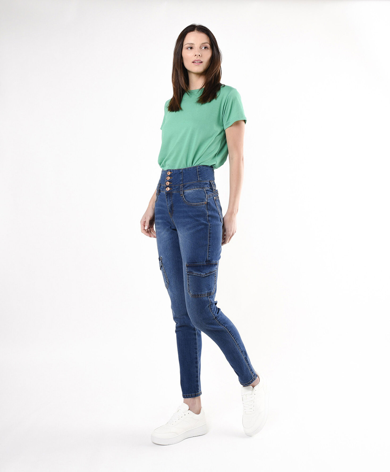 Jeans mujer pretina ancha cargo Jeans mujer pretina ancha cargo