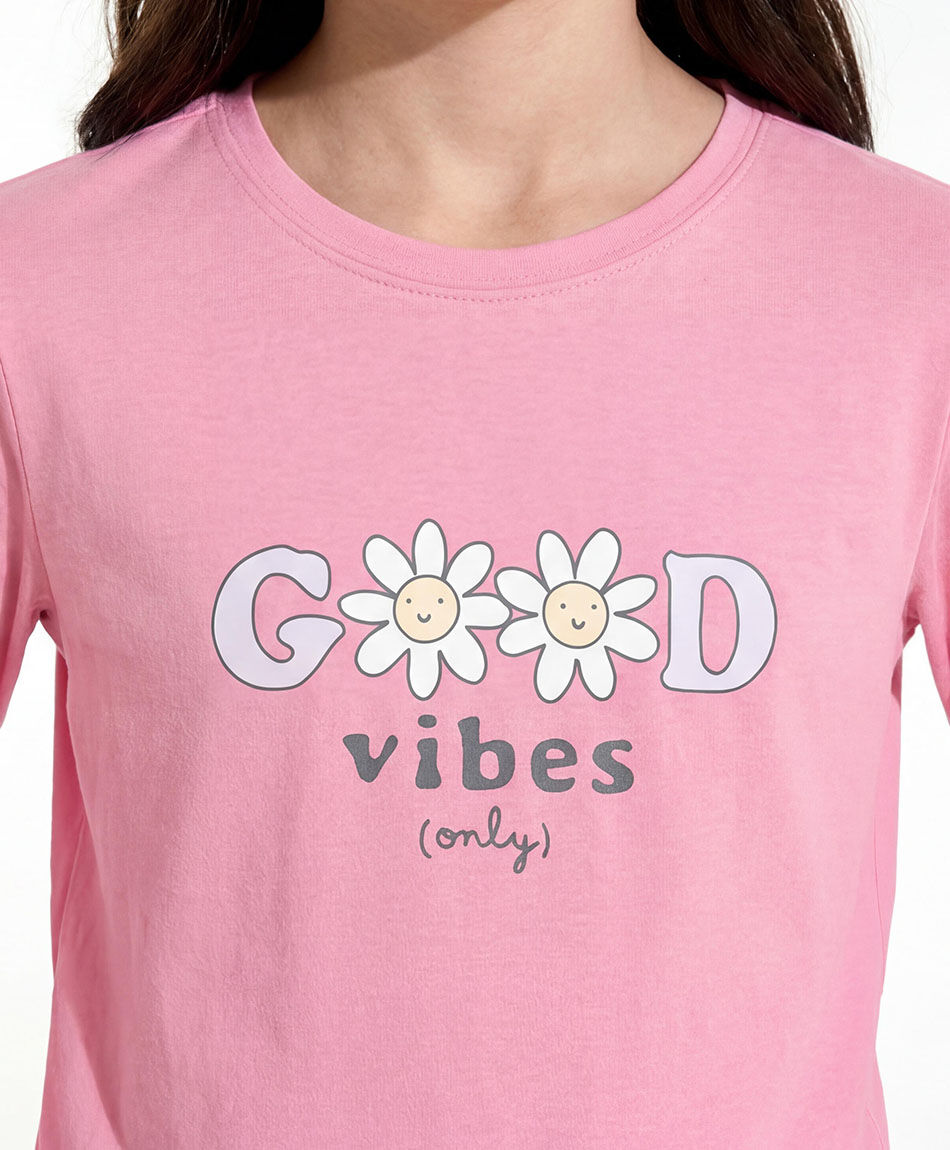 Polera ni&ntilde;a good vibes rosa