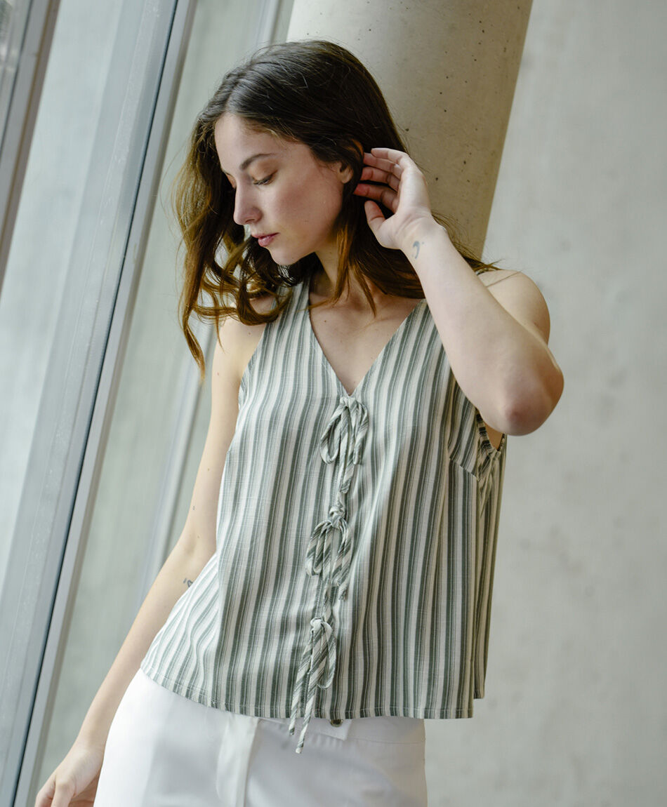 Blusa mujer vest l&iacute;neas lino