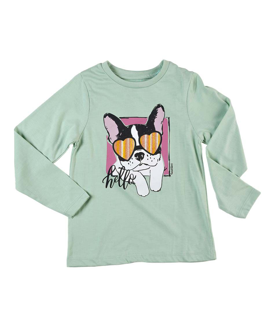 Polera ni&ntilde;a perro fashion manga larga