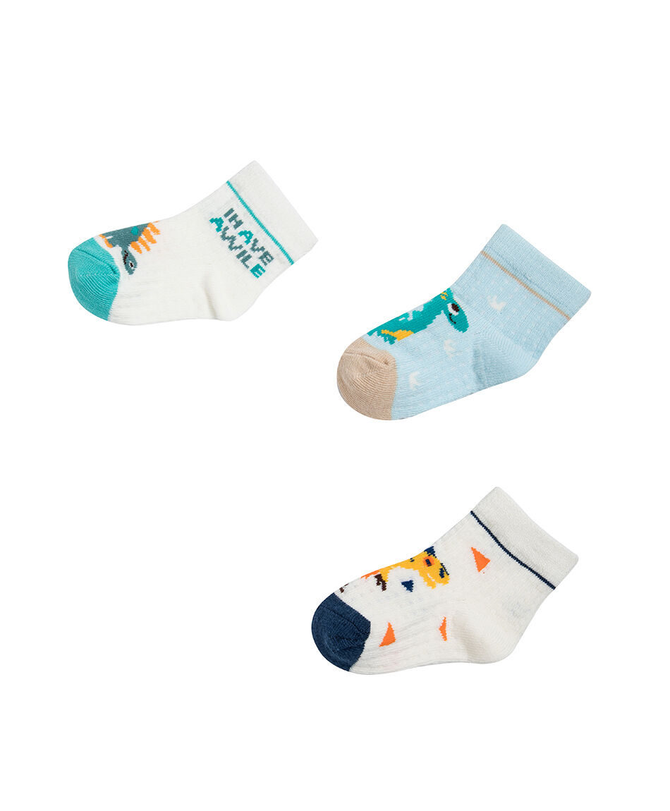 Pack 3 calcetines beb&eacute; dinosaurios