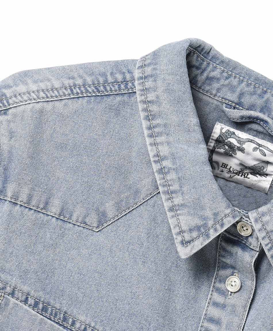 Blusa mujer denim bolsillos