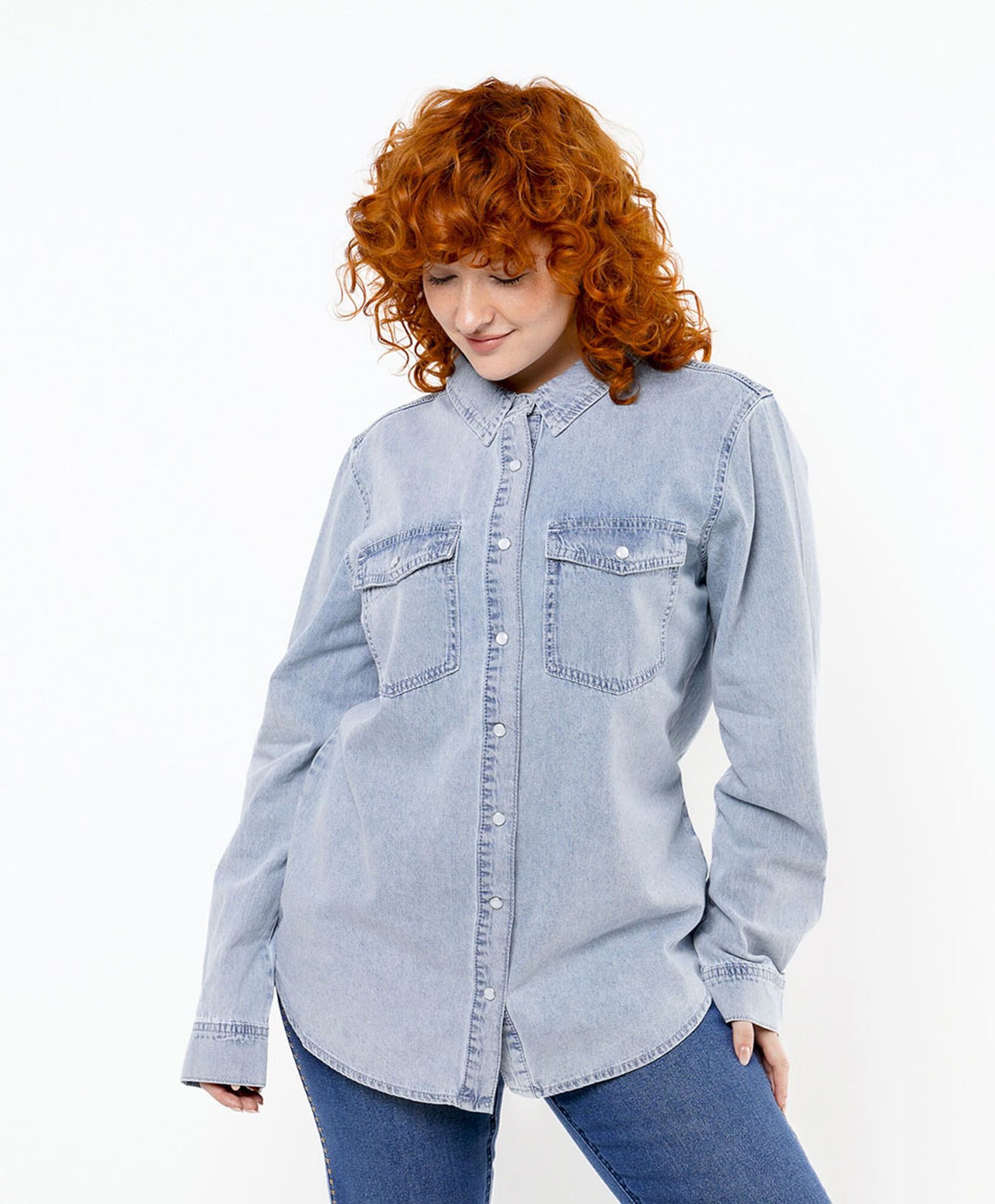 Blusa mujer denim bolsillos botones Blusa mujer denim bolsillos botones