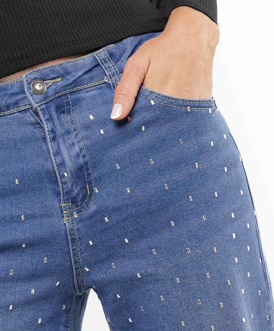 Jeans mujer wide leg brillos&nbsp;