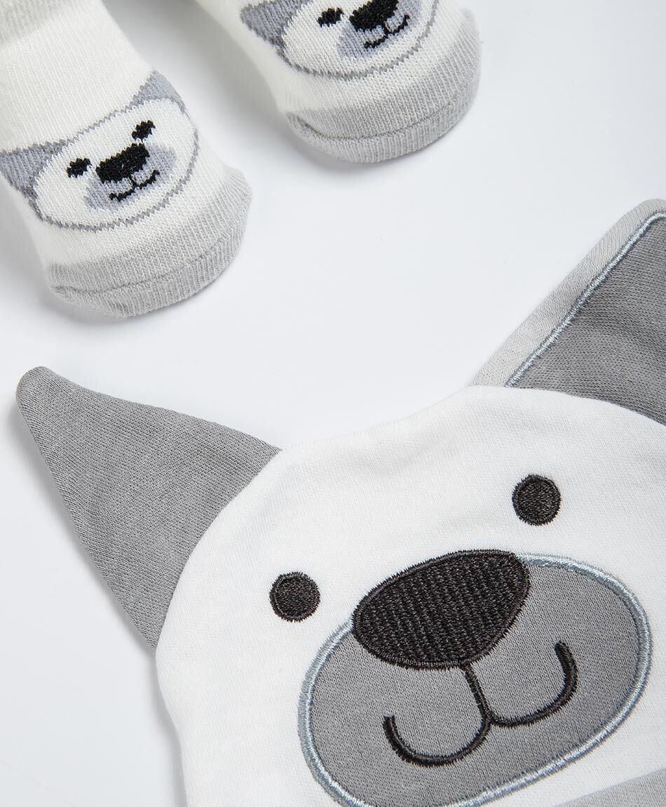 Set gorro + calcetines beb&eacute; animal