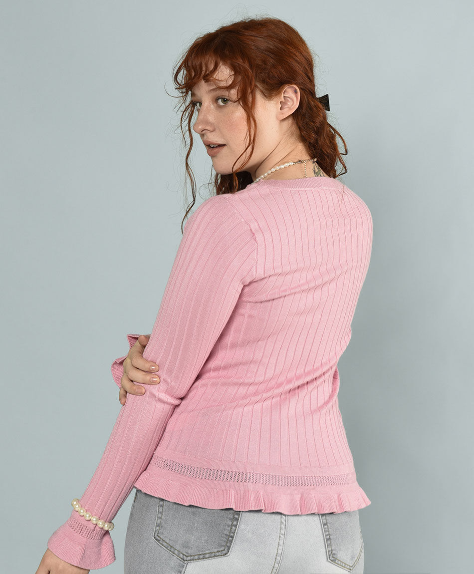 Sweater pu&ntilde;o fantas&iacute;a ajustado cuello redondo