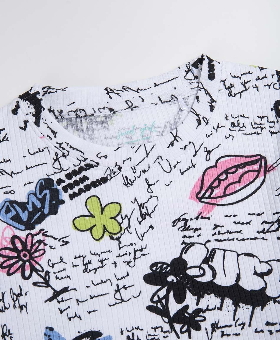 Polera ni&ntilde;a manga larga graffiti