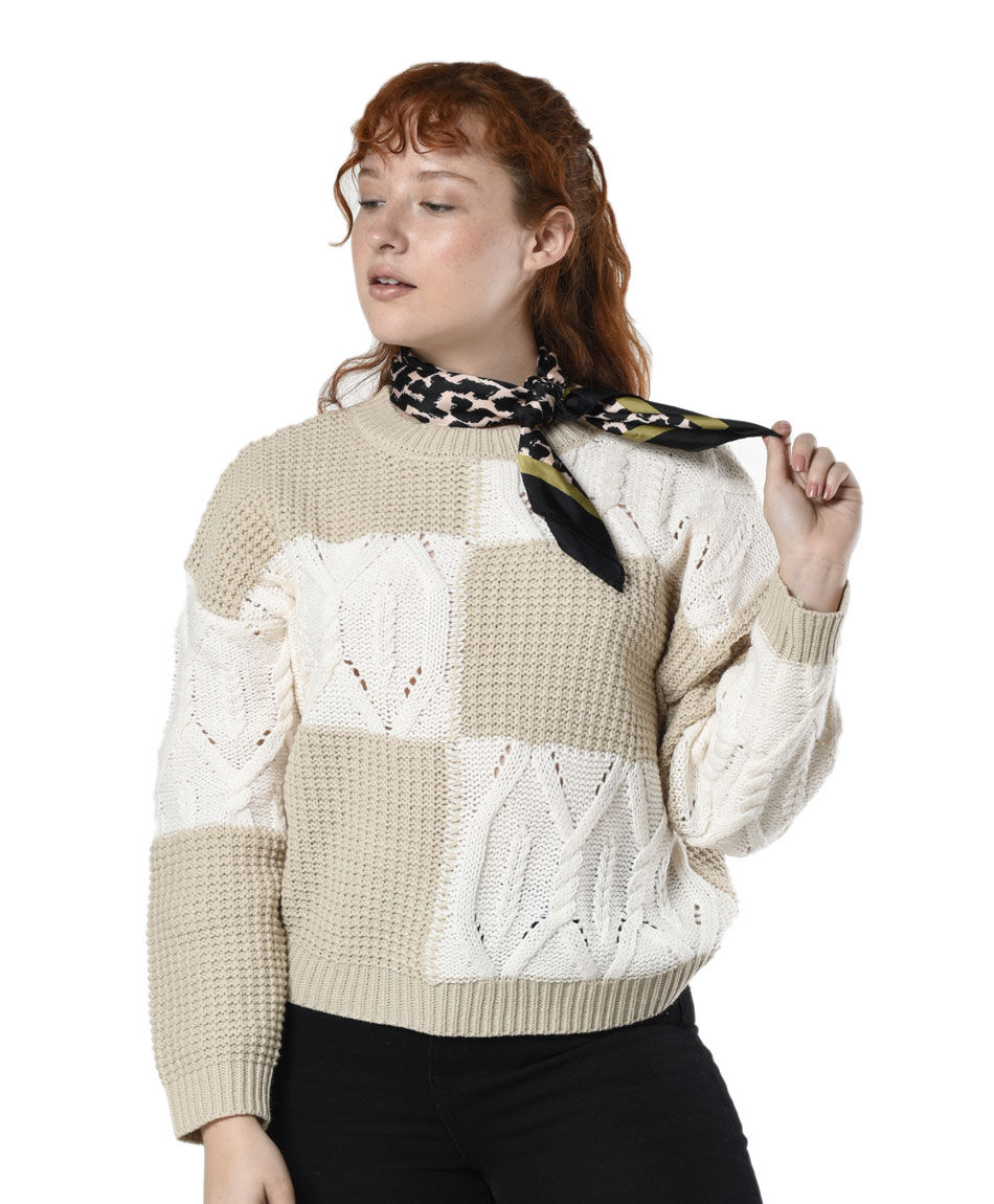 Sweater bicolor cuello redondo