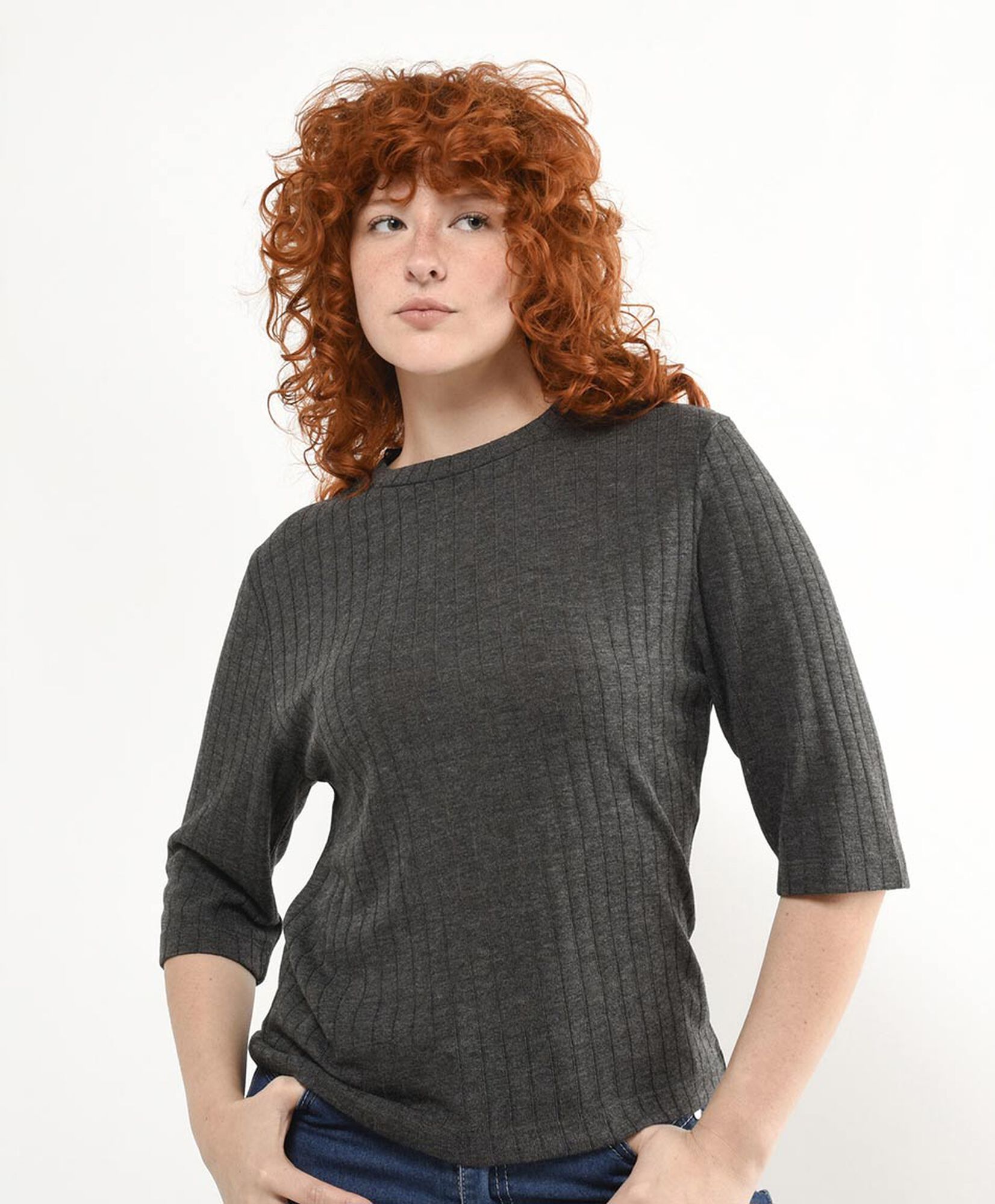 Polera mujer canalé media manga Polera mujer canalé media manga