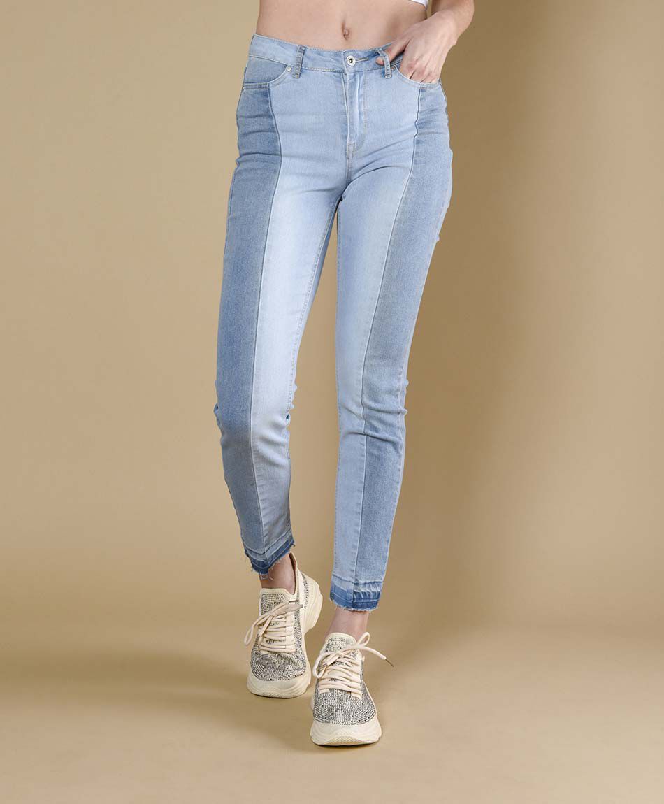 Jeans tiro alto bicolor
