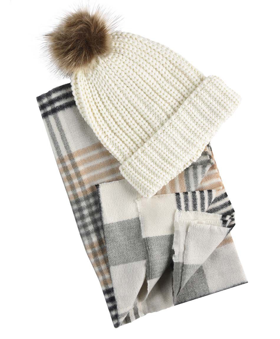 Set mujer gorro + ruana cuadros