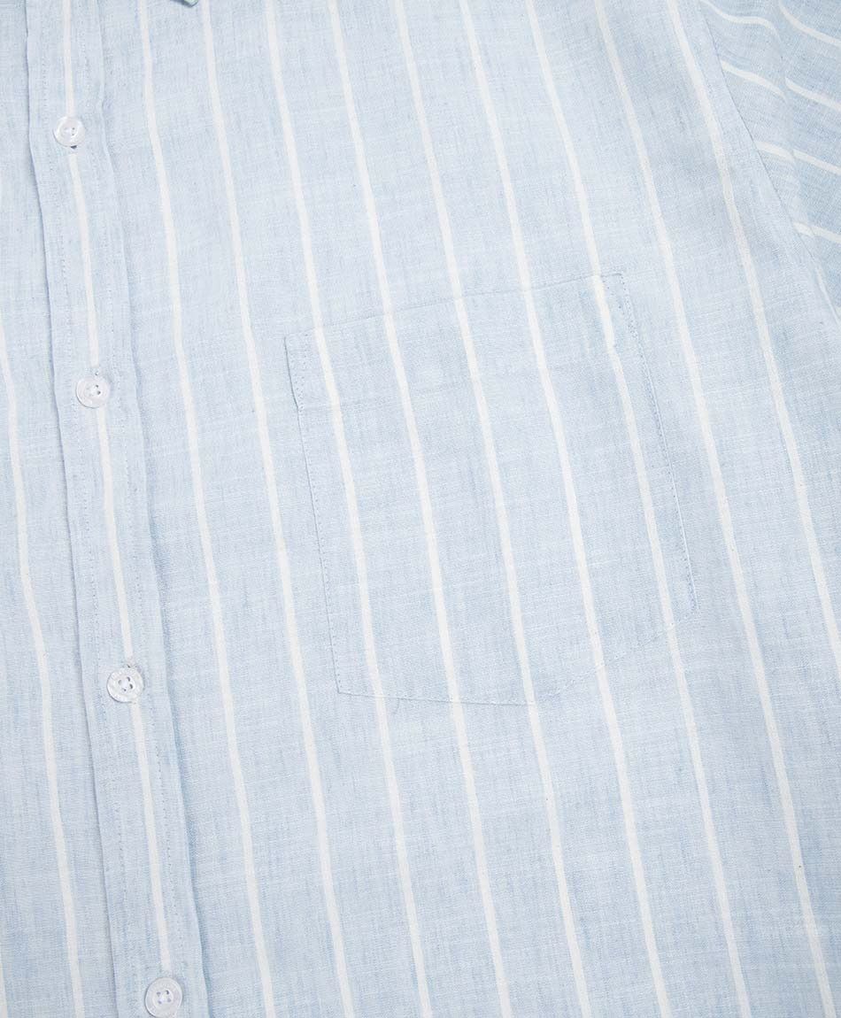 Camisa hombre l&iacute;neas lino celeste