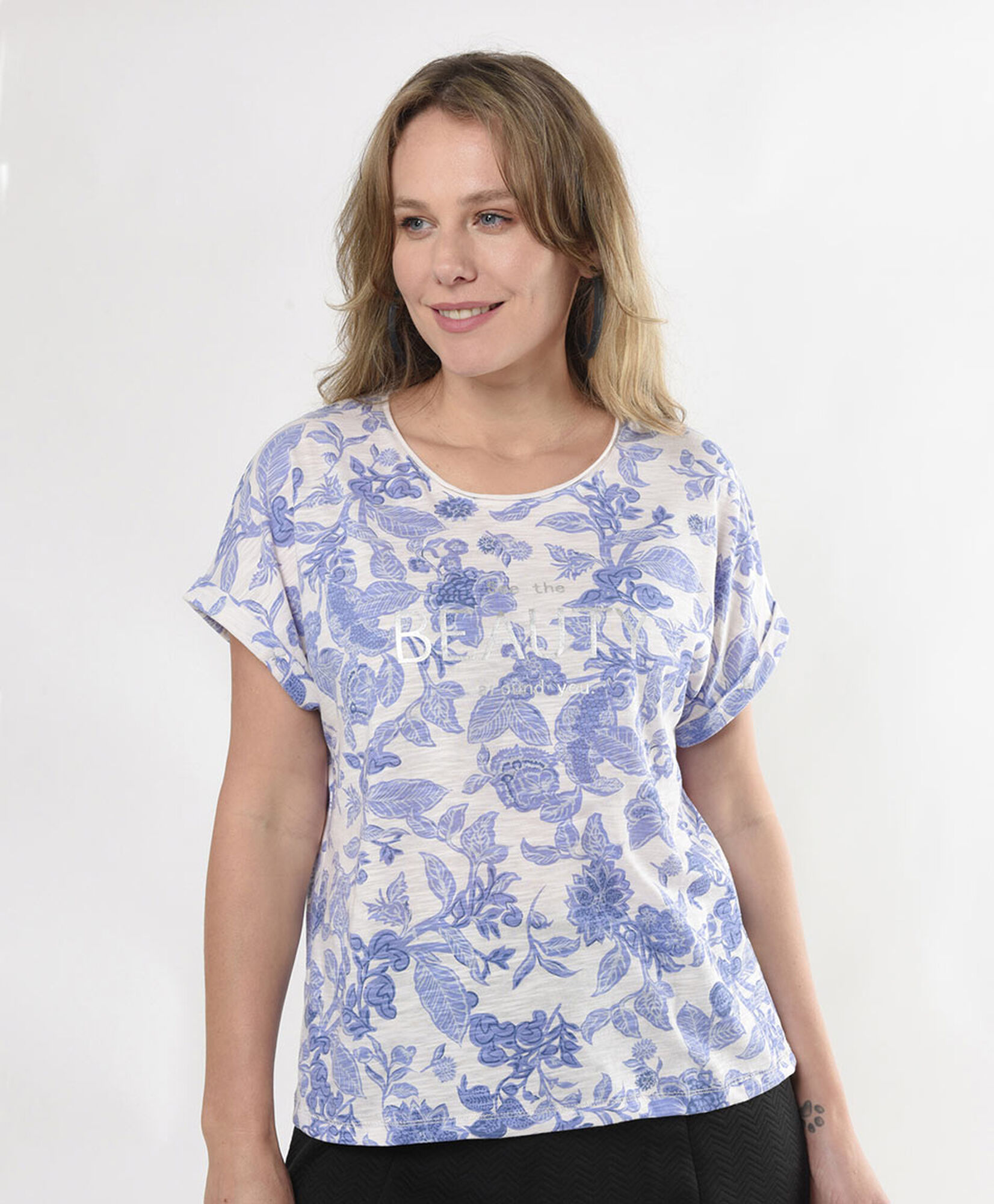 Polera mujer jaspeada floral oversize Polera mujer jaspeada floral oversize