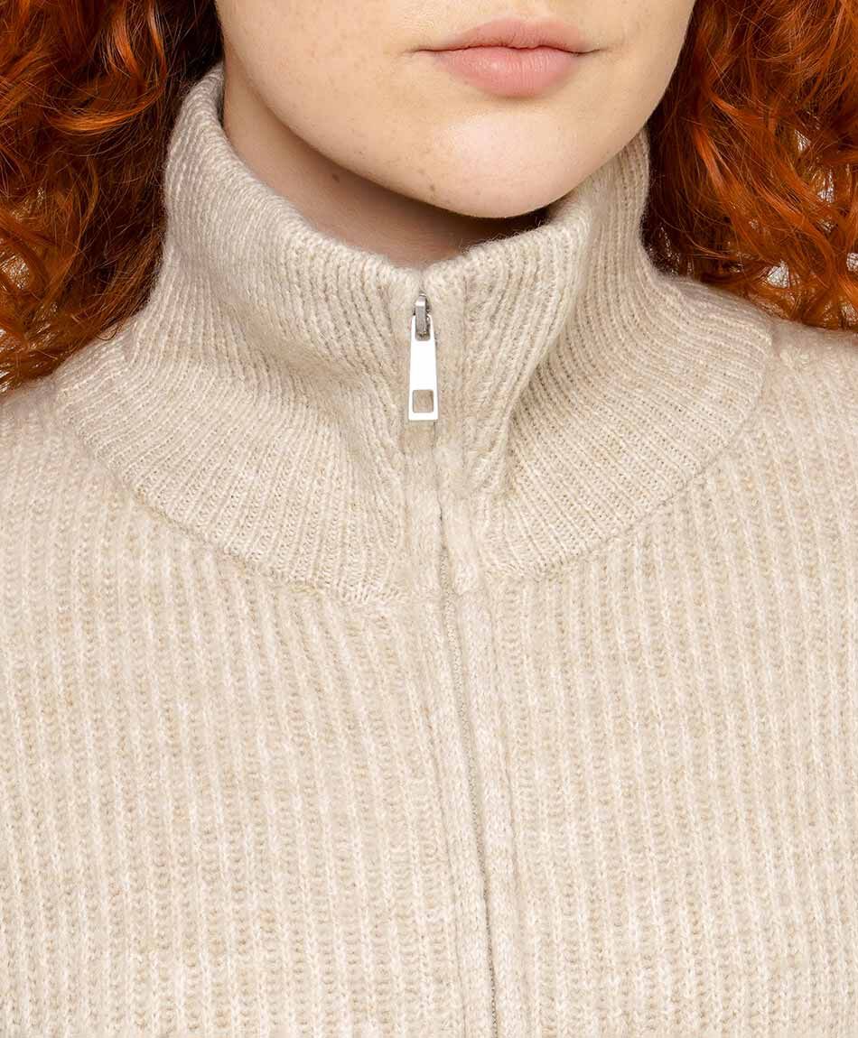 Sweater mujer con cierre canela