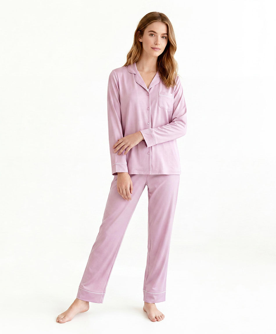 Pijama mujer camisero rosado