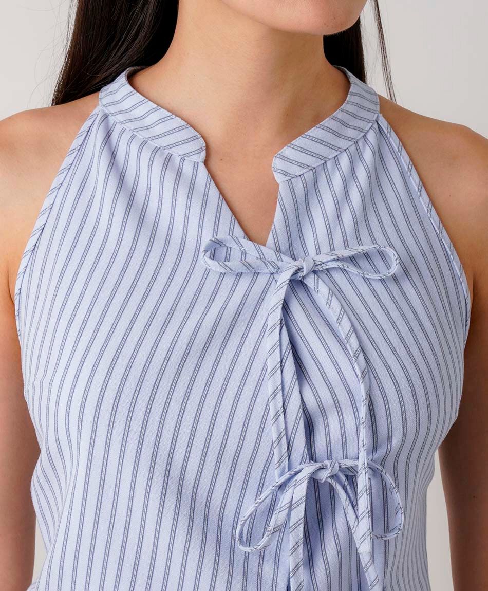 Blusa mujer amarras rayas lino