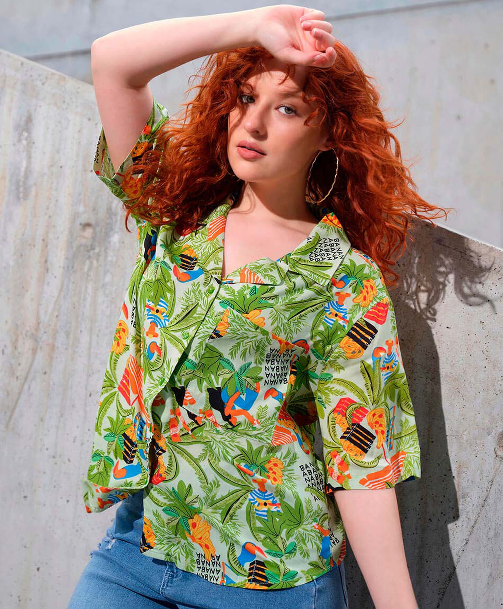 Blusa mujer tropical con bolsillo Blusa mujer tropical con bolsillo