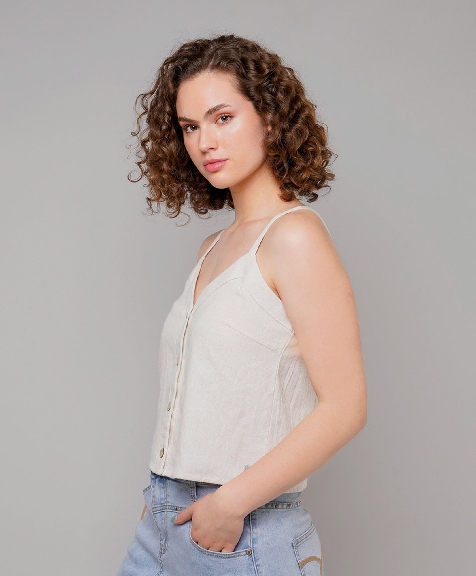 Blusa mujer top lino botones Blusa mujer top lino botones