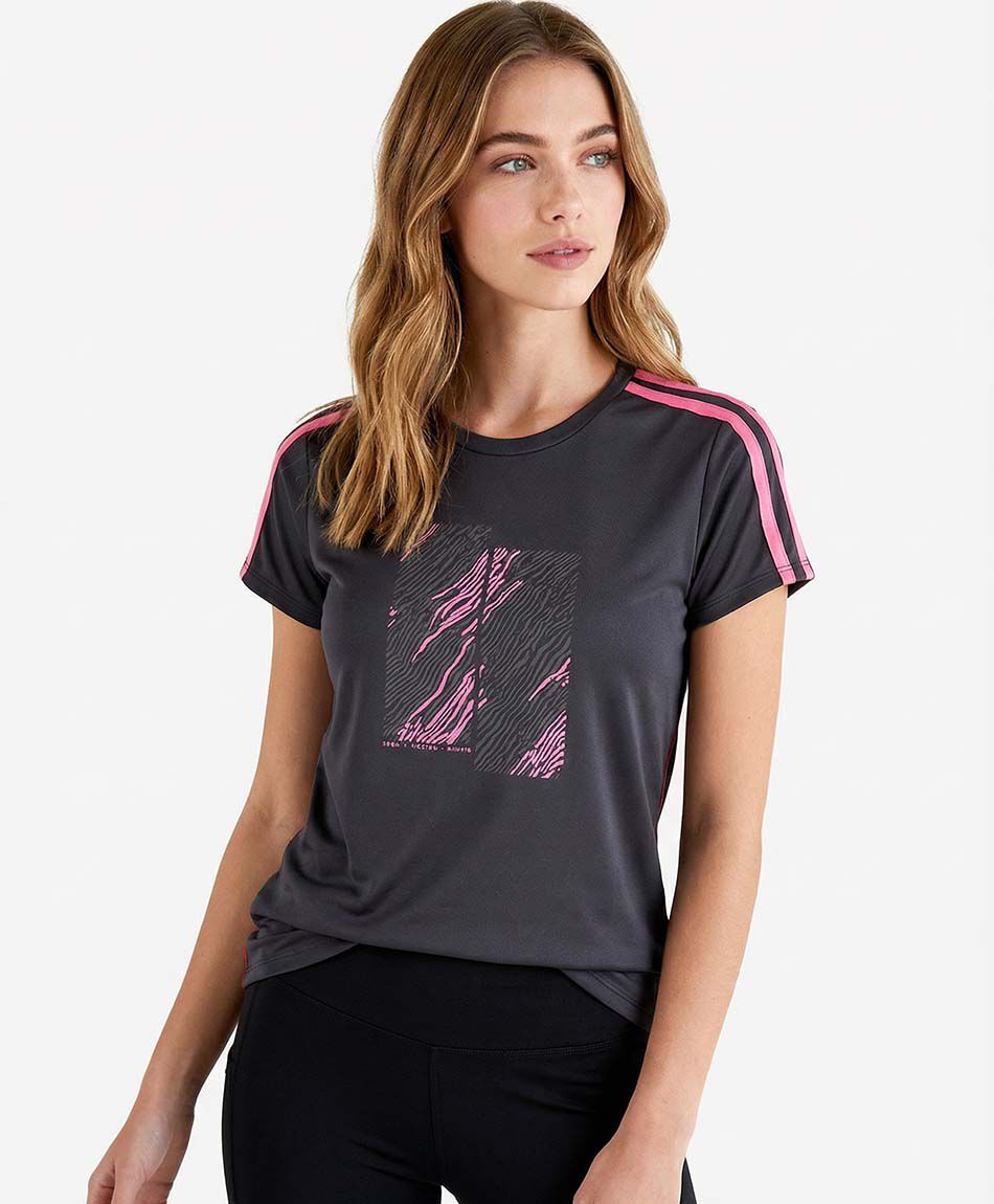 Polera deportiva mujer lineas fucsias