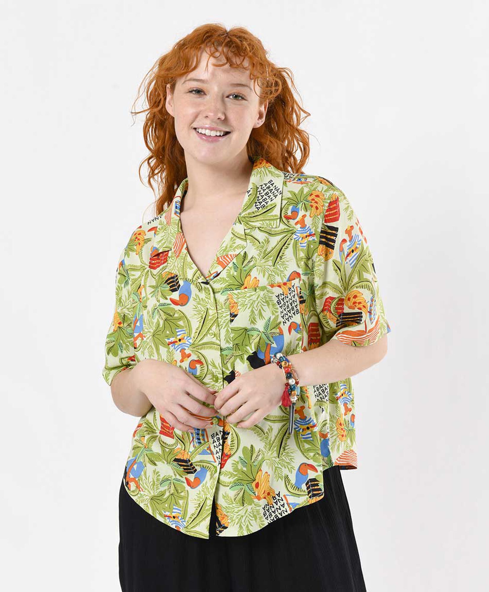 Blusa mujer tropical con bolsillo Blusa mujer tropical con bolsillo