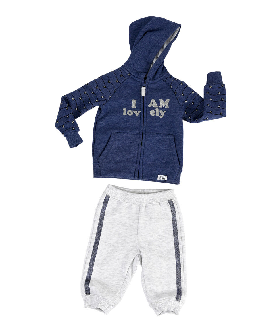 Set buzo beb&eacute; corazones y brillos