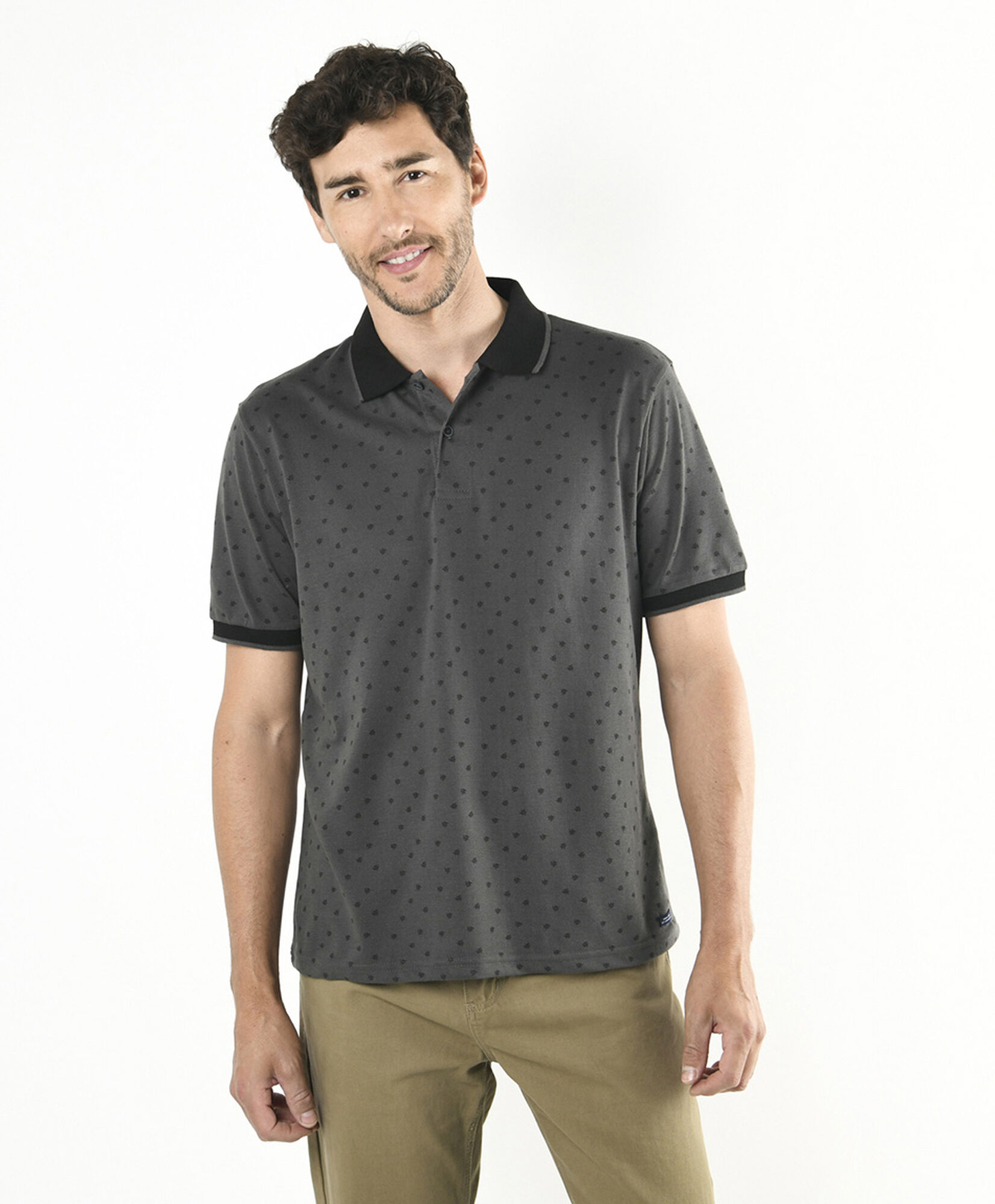 Polera hombre gris cuello piqué Polera hombre gris cuello piqué