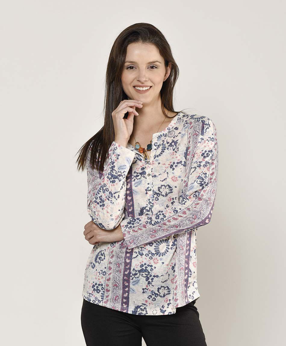 Polera mujer floreada con botones
