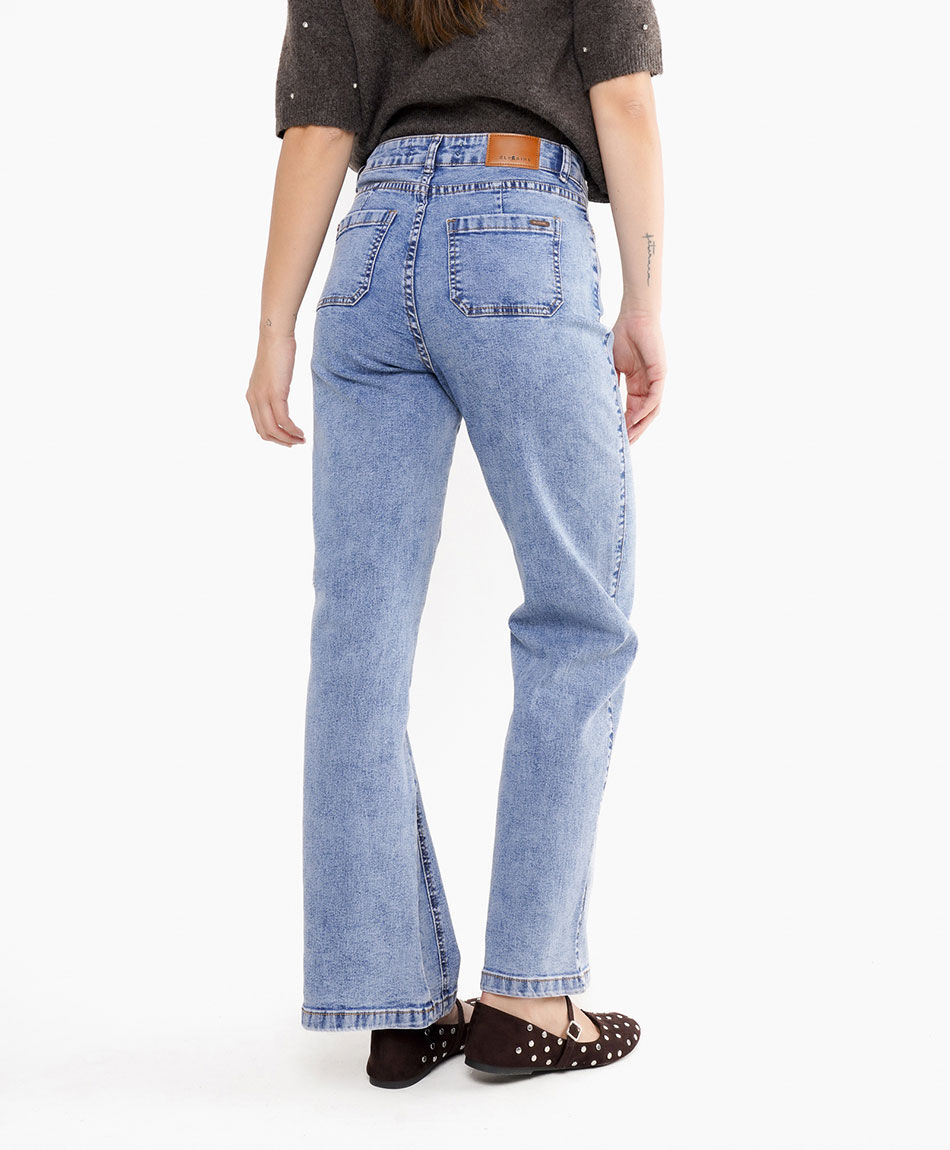 Jeans mujer wide leg bolsillos cargo