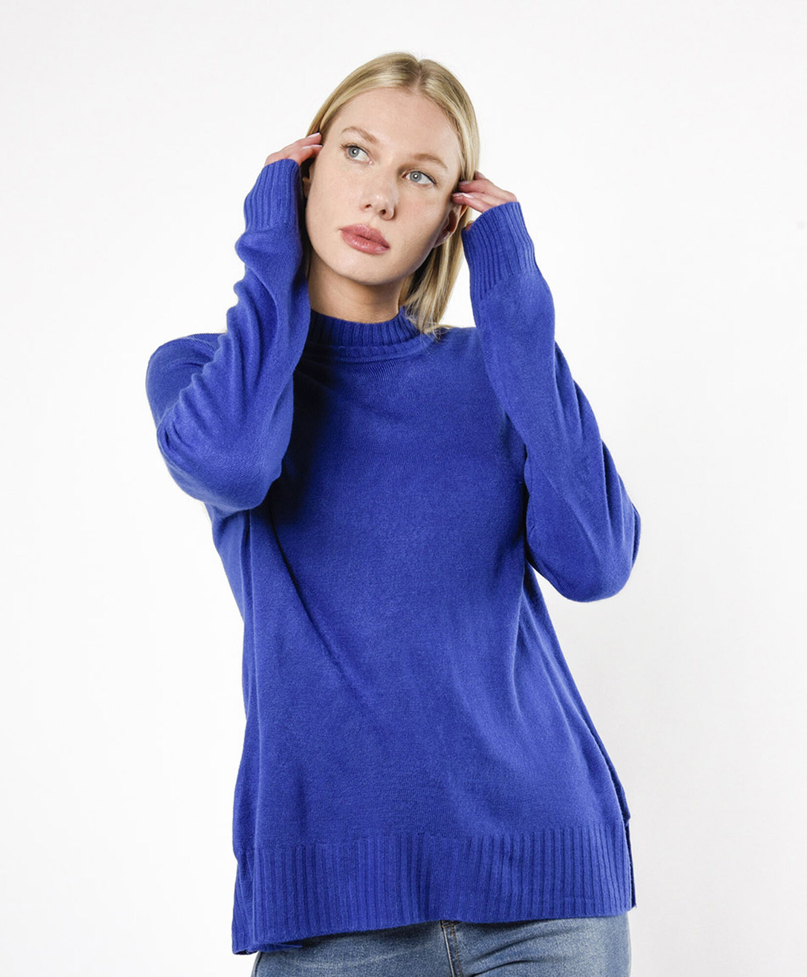 Sweater mujer pretina acanalada azul Sweater mujer pretina acanalada azul