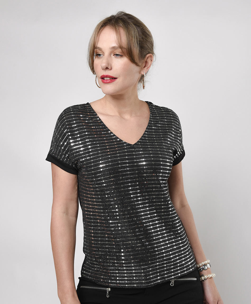 Polera mujer met&aacute;lica frontal