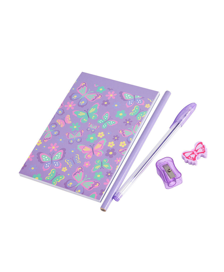 Set libreta + estuche escolar mariposas