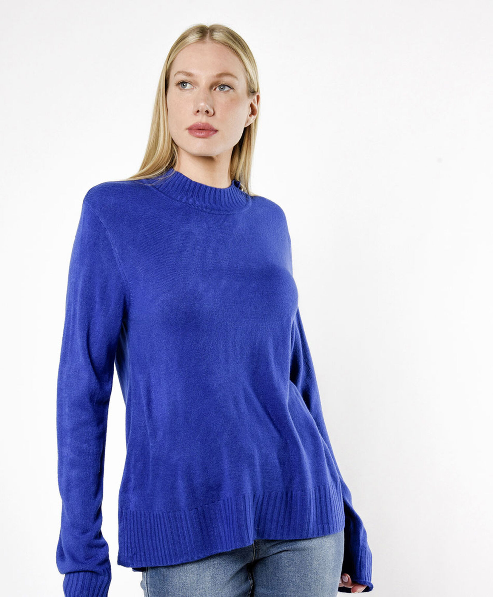 Sweater mujer pretina acanalada azul Sweater mujer pretina acanalada azul