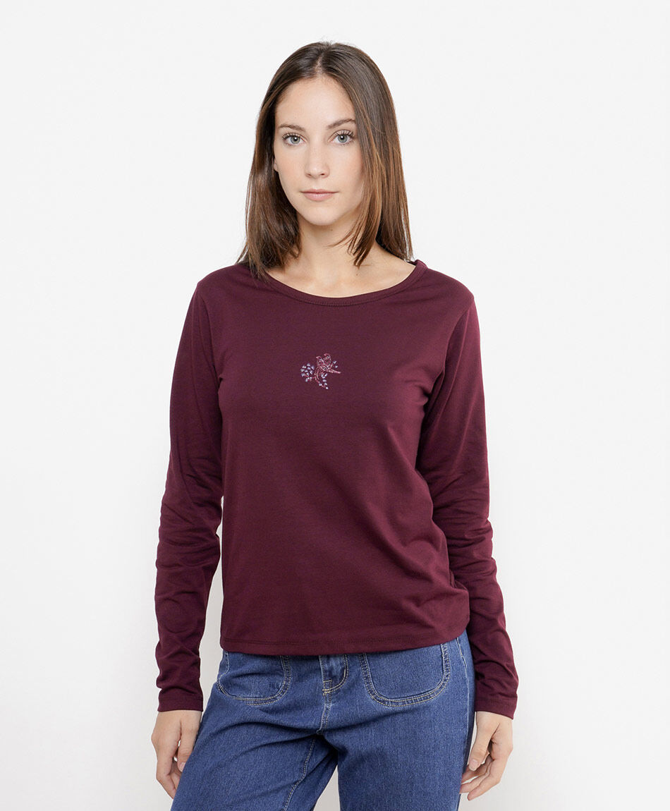 Polera mujer p&aacute;jaros bordados