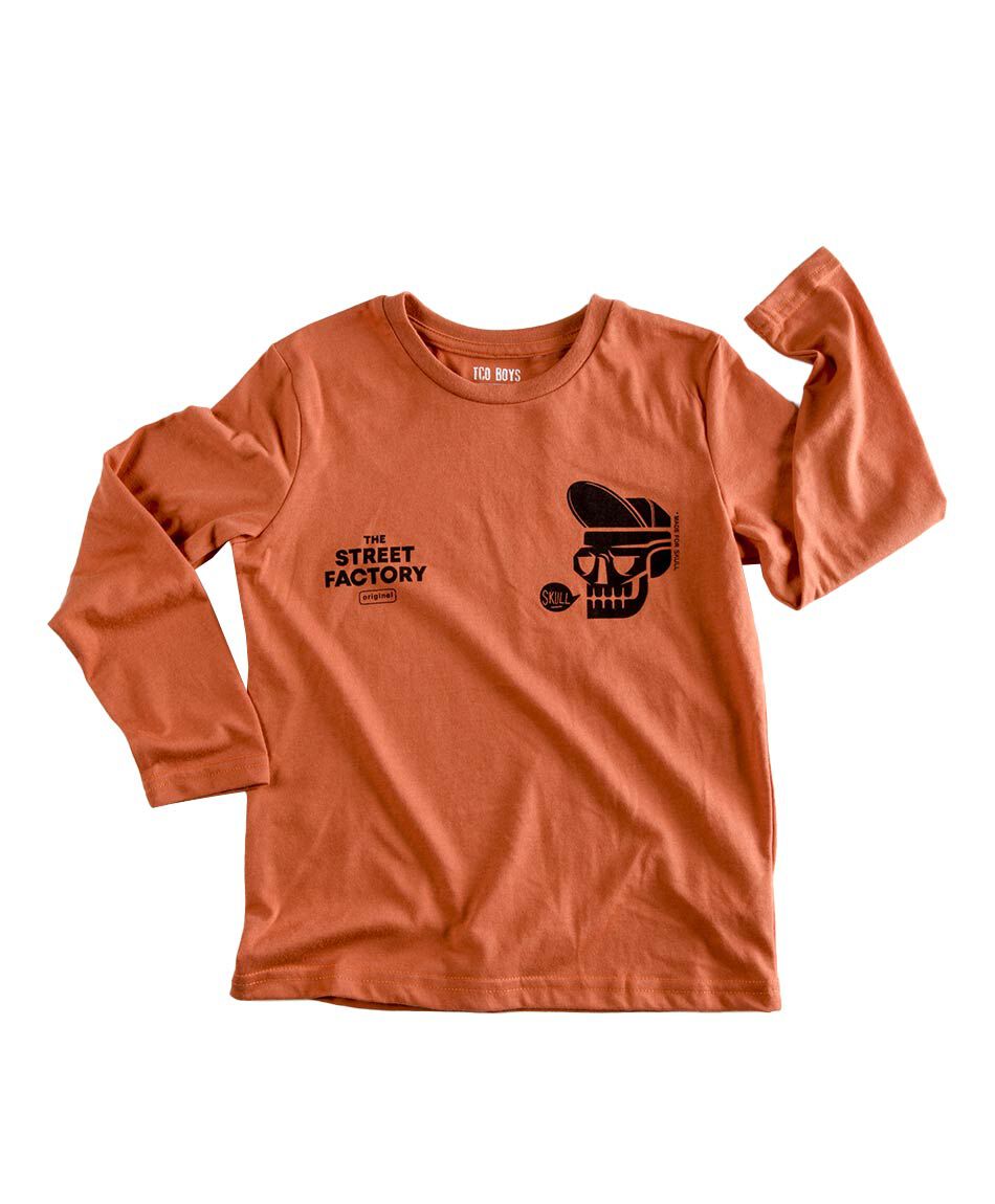 Polera ni&ntilde;o calavera manga larga