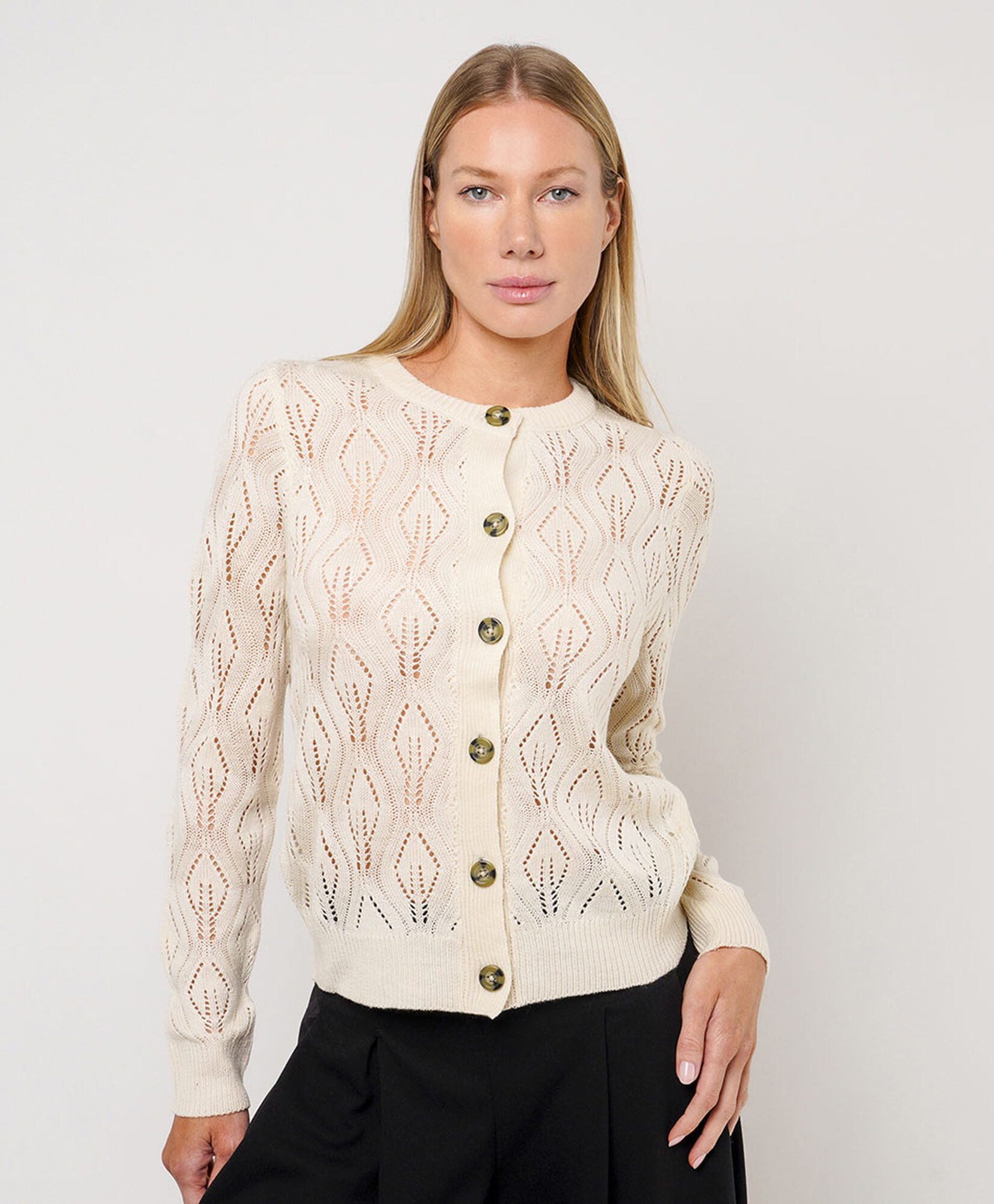 Sweater mujer calado botones bicolor Sweater mujer calado botones bicolor