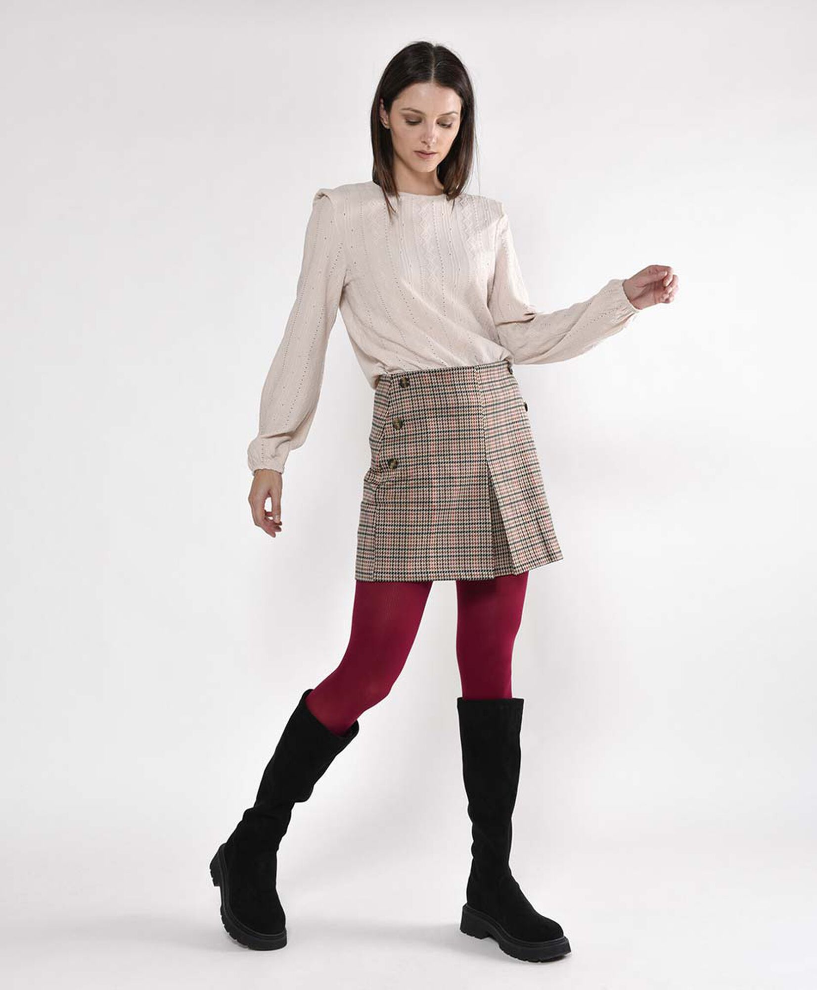 Mini falda mujer pied de poule botones Mini falda mujer pied de poule botones