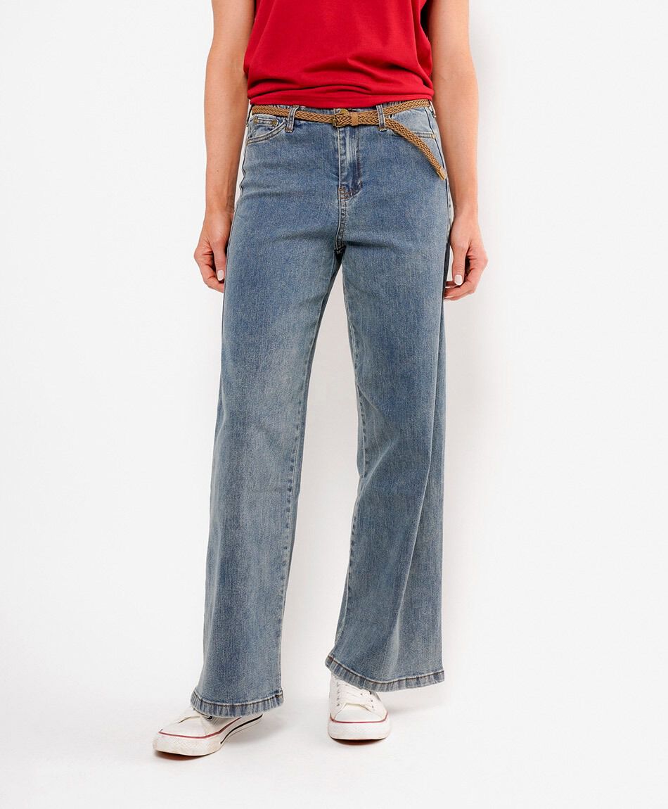 Jeans mujer wide leg cinturón