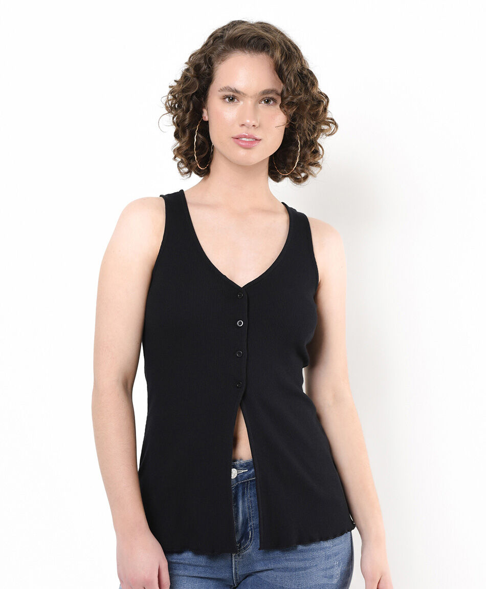 Polera mujer botones acanalada