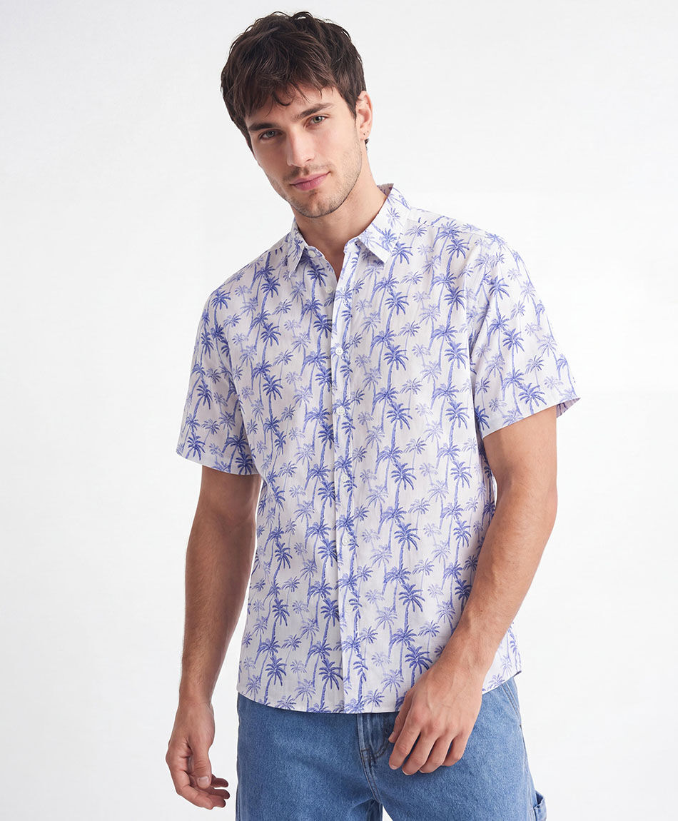 Camisa hombre palmeras lino