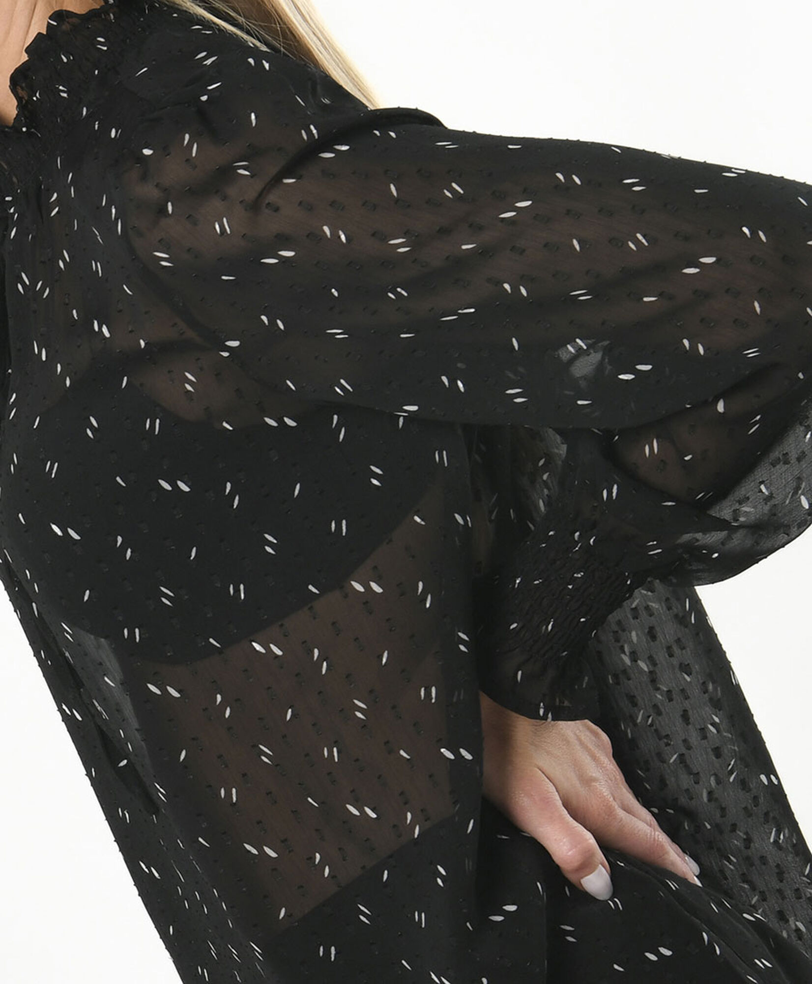 Blusa mujer transparente lazo en cuello Blusa mujer transparente lazo en cuello
